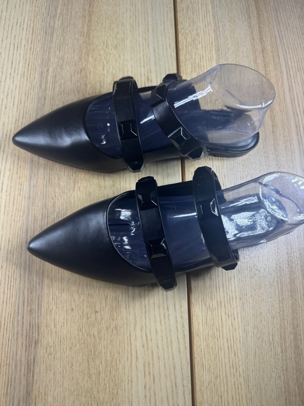 Marc Fisher Black Pointed Leather Stud-Embellished Mule - Picture 2 of 12